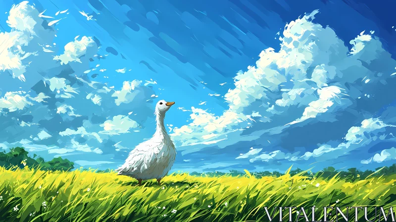 Tranquil Goose Under Blue Skies AI Image