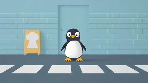 Cartoon Penguin in Urban Setting