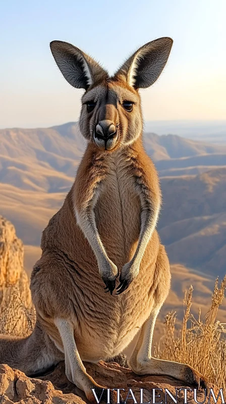 Wild Kangaroo in Desert Scene AI Image