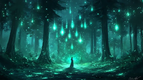 Mystical Forest Scene with Figure