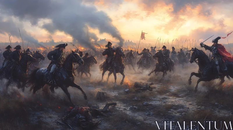 Cavalry Charge at Sunset Artwork AI Image