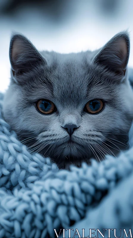 Serene Cat in Blue Tones AI Image