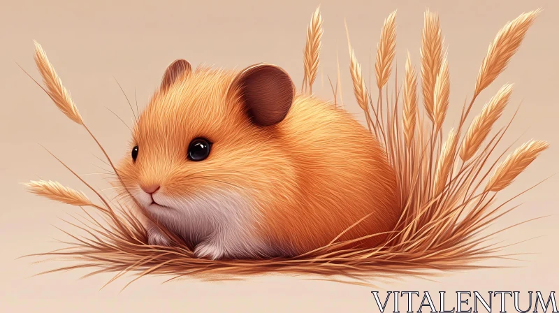 Adorable Hamster in Wheat Field AI Image