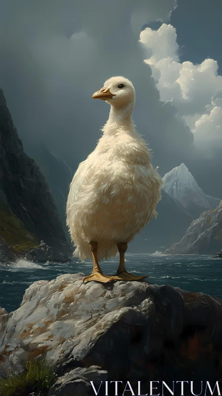 Duck in Majestic Mountain Landscape AI Image