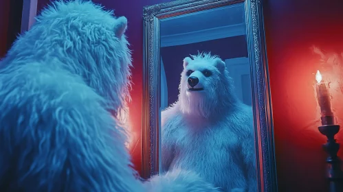 White Bear Gazing at Its Reflection