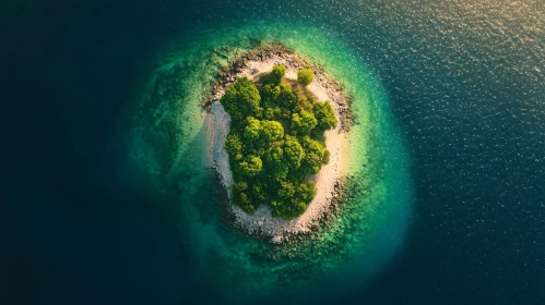 Aerial Island with Lush Greenery and Clear Waters