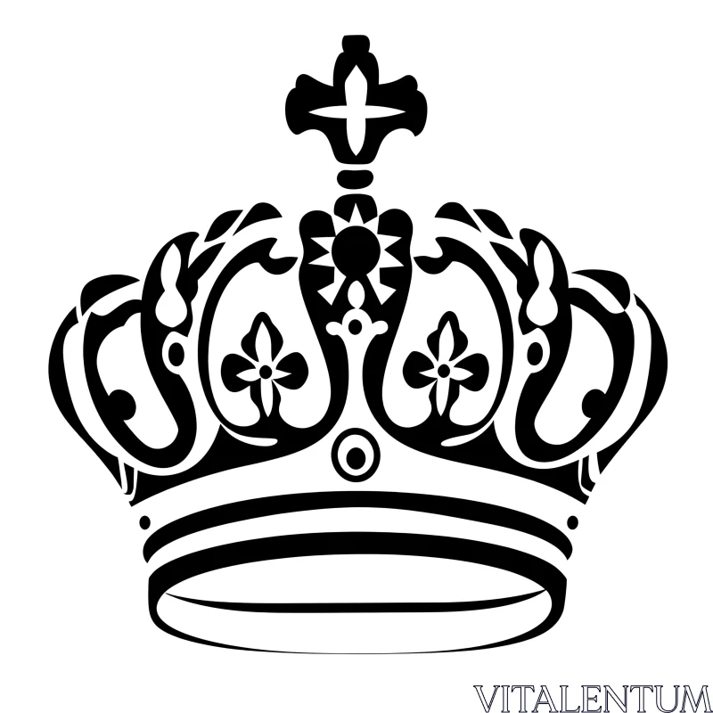 Royal Ornate Crown Design in Black and White AI Image