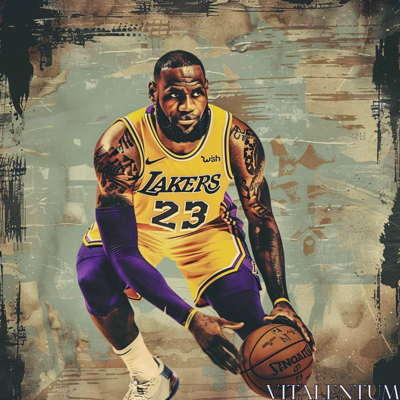 AI ART LeBron James Playing Basketball for Lakers