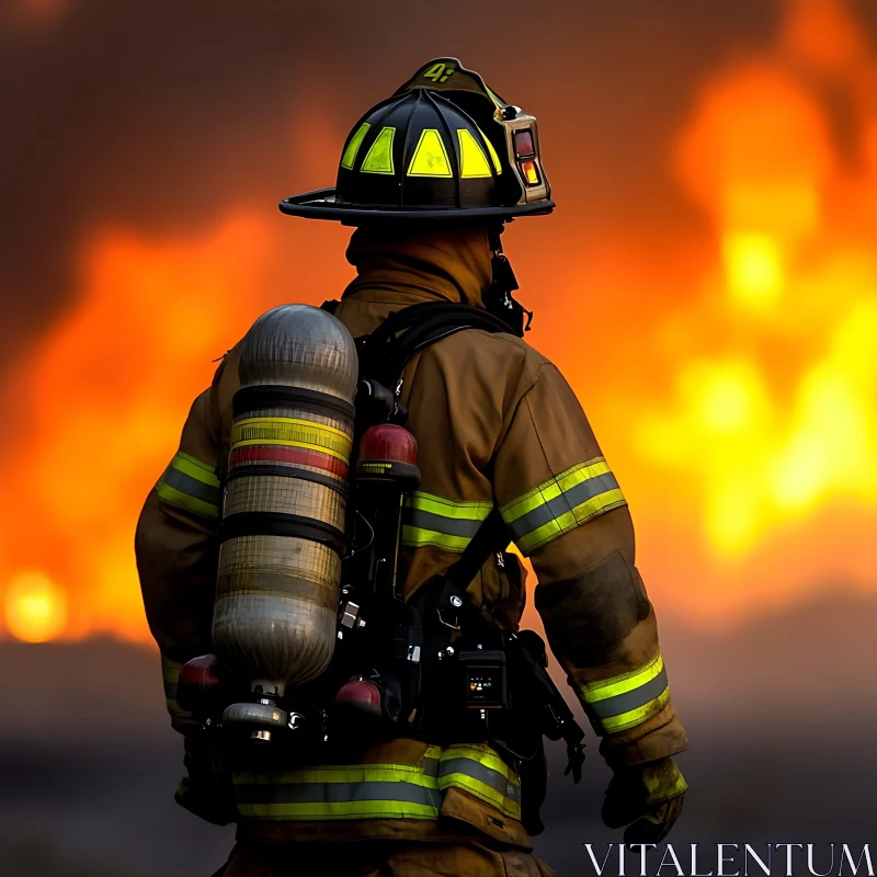 AI ART Brave Firefighter Facing Intense Blaze