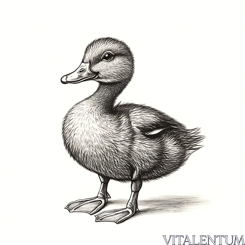 Duckling Sketch in Monochrome AI Image