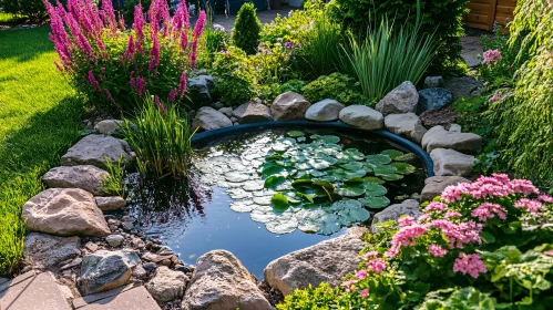 Serene Pond in a Vibrant Garden