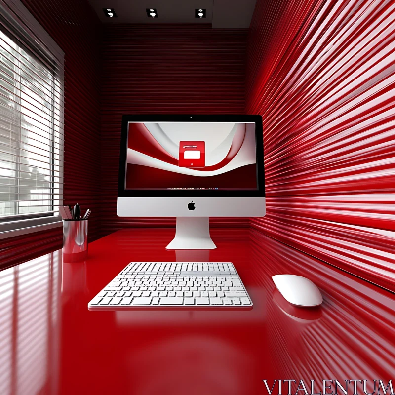 AI ART Sleek Interior Office Design with Red Accents