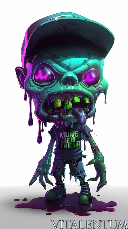 AI ART Cartoon Zombie in Black Cap and T-shirt Illustration