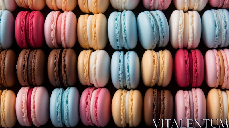 Colorful Macarons on a Black Background - A Study in Texture and Pastel Tones AI Image