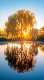 Golden Sunlight Through Willow Tree