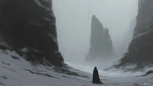 Dark and Snowy Mountain Pass - Digital Painting