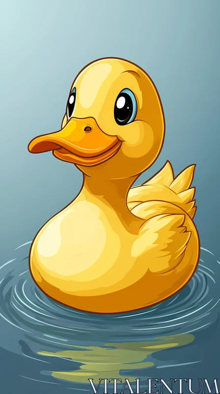 Playful Yellow Duckling on Water AI Image