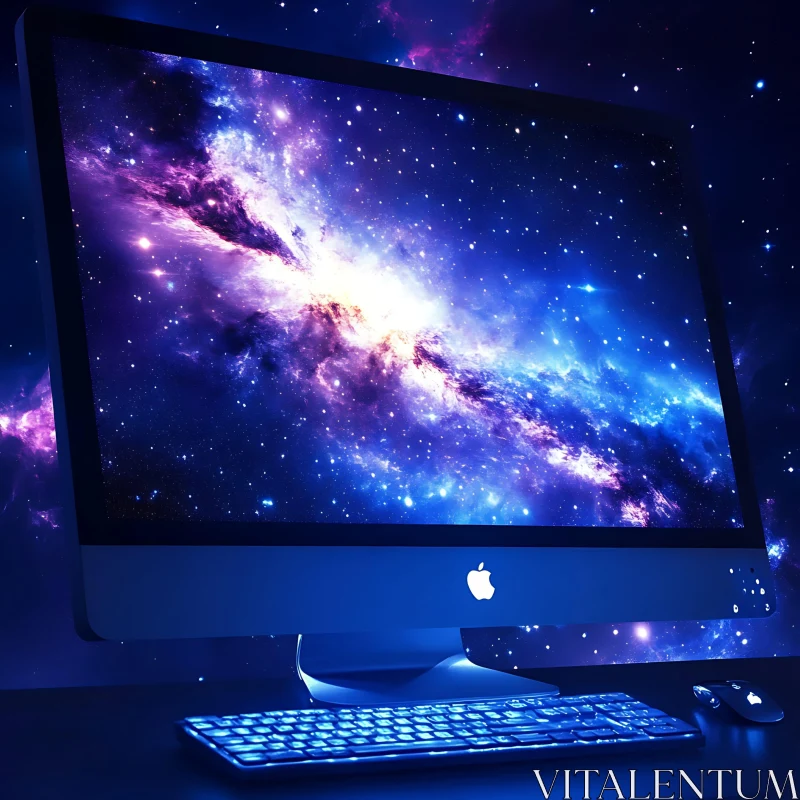 Galaxy on Desktop Computer Screen AI Image