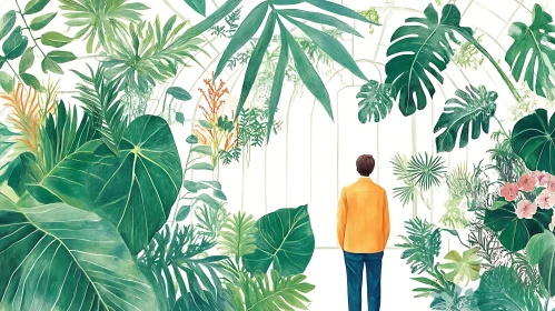 Person Surrounded by Lush Green Plants in Indoor Garden