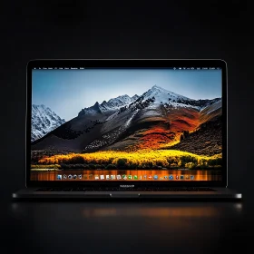 High-End Laptop Displaying Mountain Wallpaper