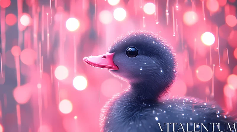 Dreamlike Duckling in the Rain AI Image