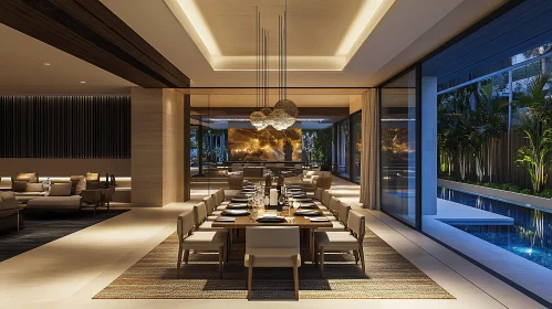 Luxurious Dining Room with Contemporary Poolside Design