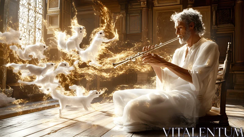 Magical Flute Player and Spirit Animals AI Image