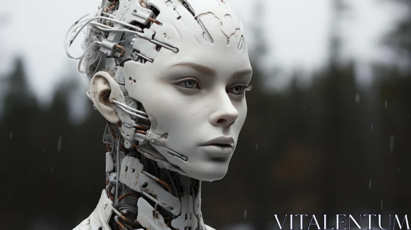 Futuristic Realistic Detail: The Serene White Robotic Woman AI Image