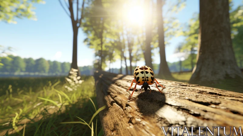 Insect on Log in Forest Rendered in Unreal Engine - Whimsical Miniature World AI Image