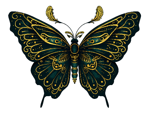 Intricate Dark Green Butterfly Digital Illustration POD Design