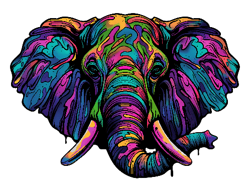 POD Design Psychedelic Elephant Head in Colorful Abstract Art