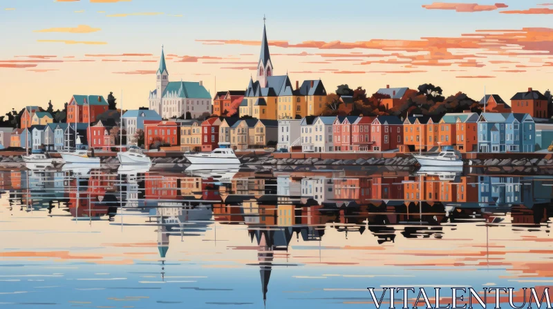 Serene Cityscape in Contemporary Scandinavian Art Style AI Image