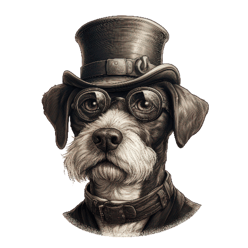 POD Design Steampunk Dog with Top Hat and Goggles - Artistic Illustration