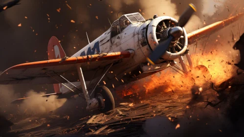 War Aircraft Over Fiery Scene: An Evocation of Classic Americana