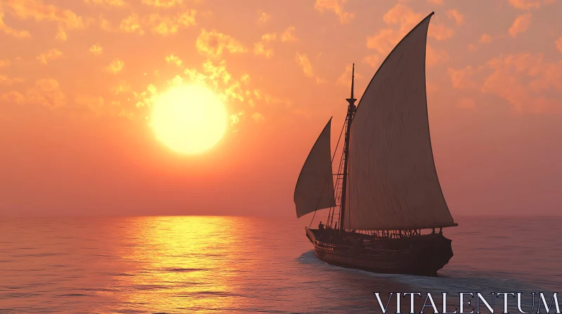 AI ART Golden Sunset Sailboat Voyage