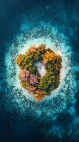 Secluded Island with Autumn Colors Surrounded by Turquoise Waters