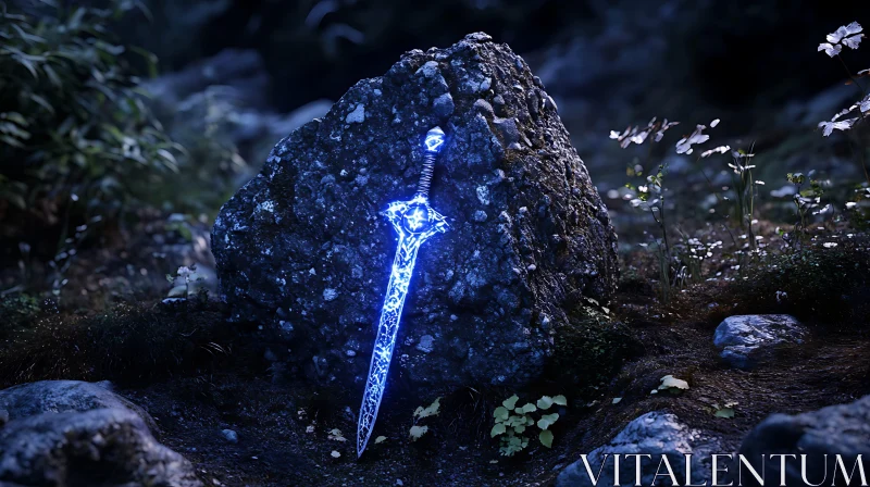 Mystical Sword with Blue Light AI Image