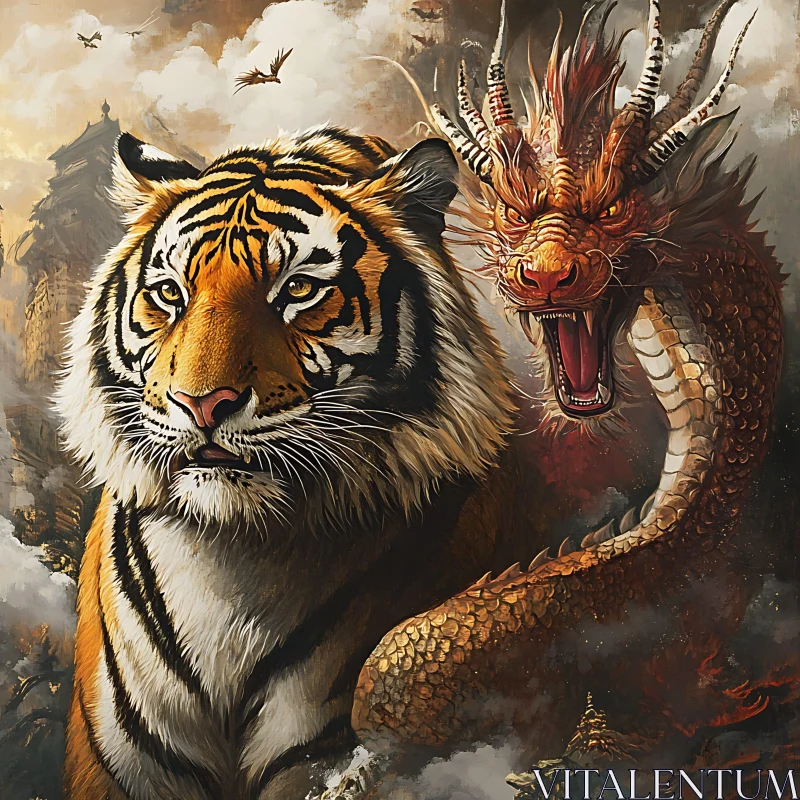 AI ART Epic Tiger Dragon Composition