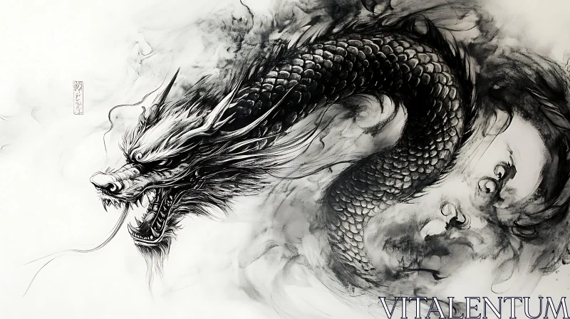 AI ART Dragon in Ink, Fantasy Art