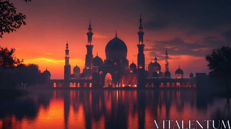 Sunset Reflections at the Grand Mosque AI Image