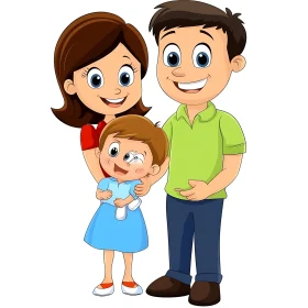 Cartoon Family Portrait with Crying Child