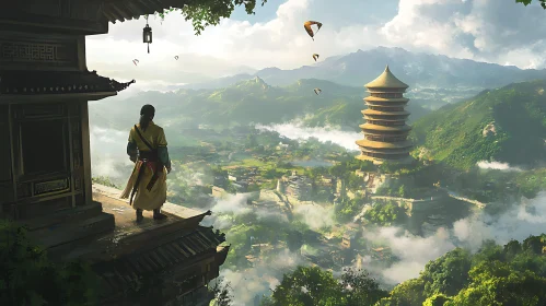 Mountains and Pagoda: A Tranquil Vista