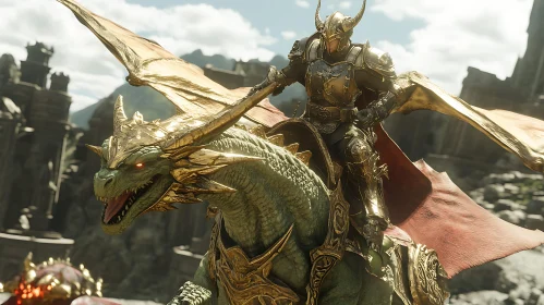 Golden Knight on Armored Dragon