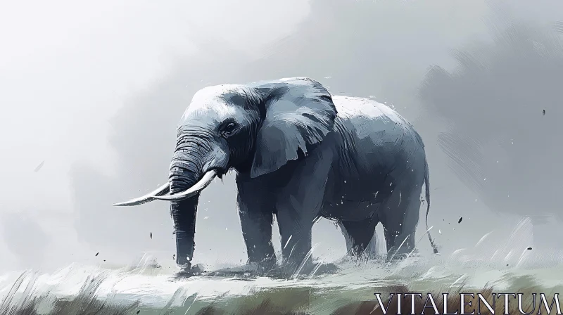 Serene Elephant in Fog AI Image