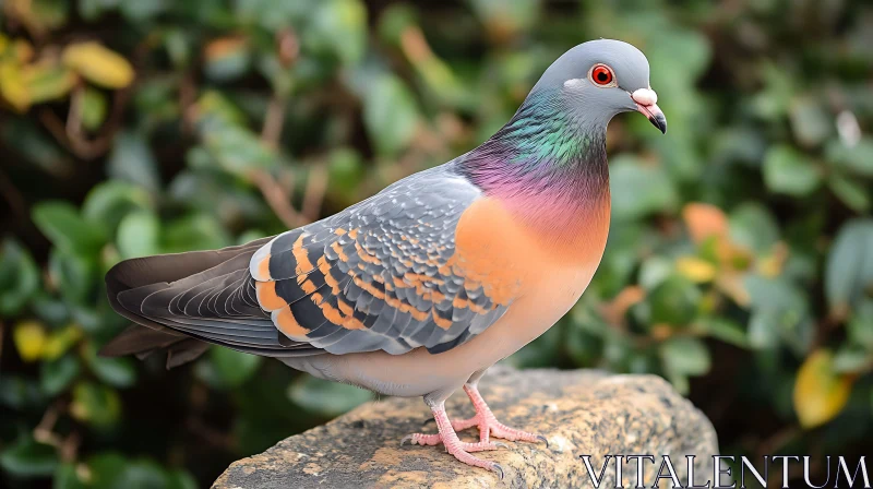 Colorful Pigeon on Stone AI Image