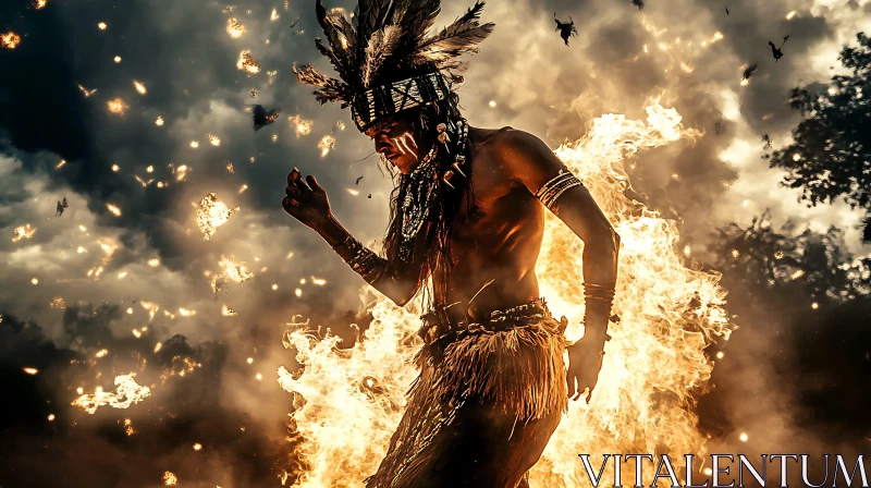 AI ART Fiery Ritual of the Tribal Warrior