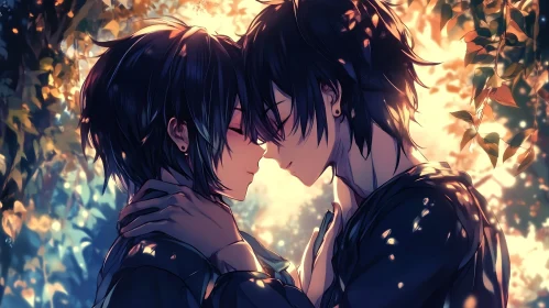 Tender Anime Embrace Under Golden Light