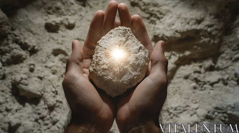 AI ART Illuminated Stone in Palms