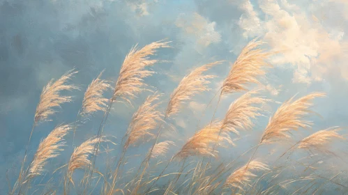 Peaceful Field with Golden Grasses and Sky