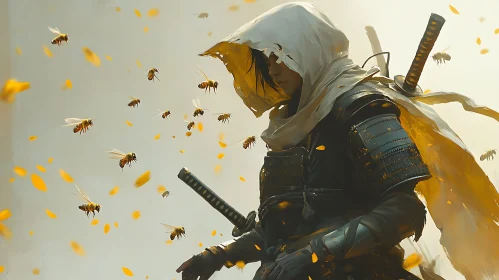 Armored Warrior Surrounded by Swarm of Bees